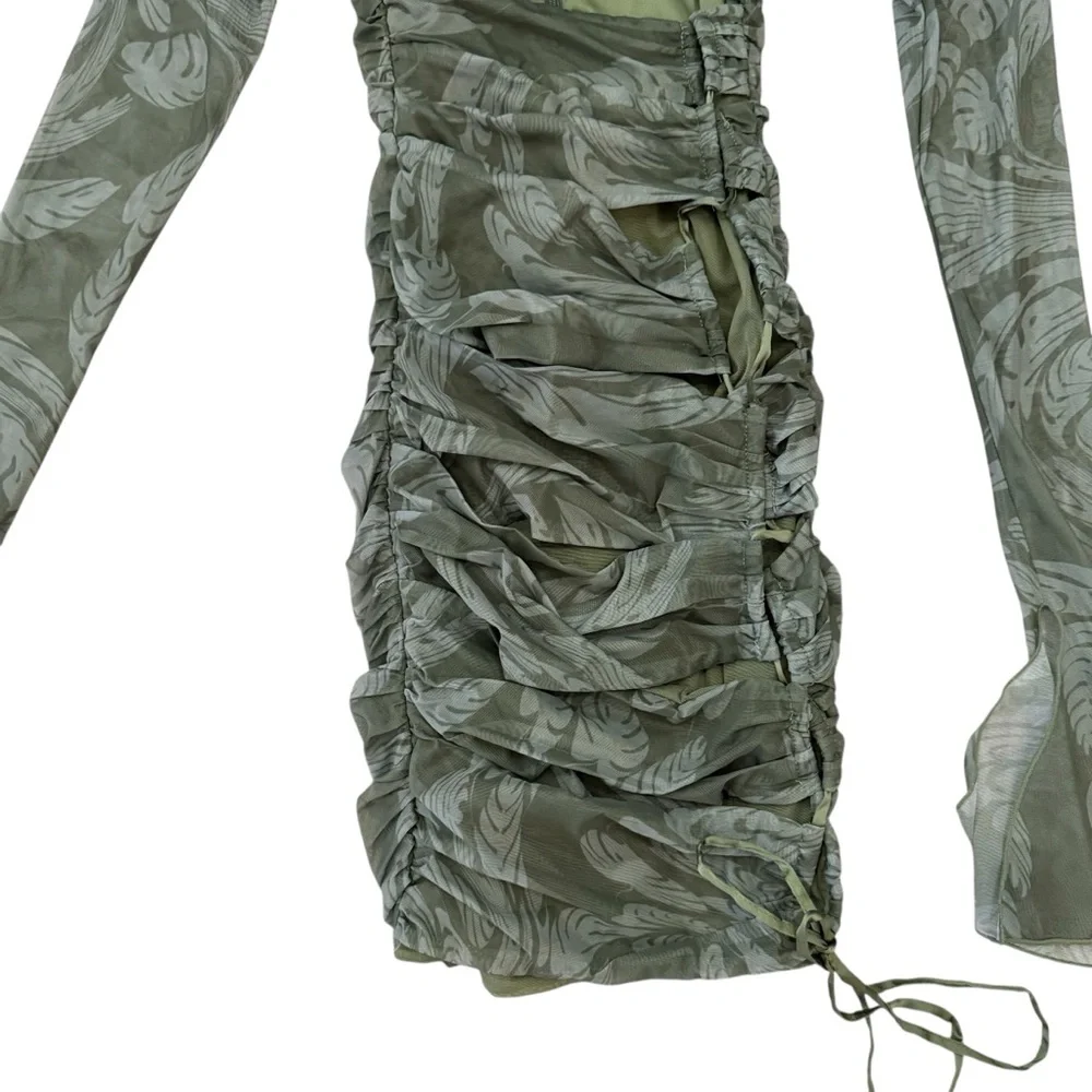 Oh Polly Olive Green Lace-Up Mini Dress - Picture 8 of 12